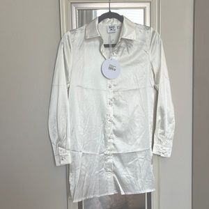 Princess Polly satin white shirt mini dress